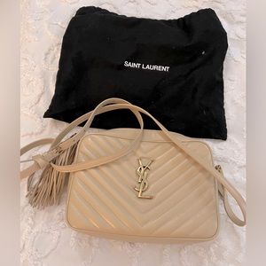 YSL Lou Matelassé Leather Camera Bag, Beige, 100% Authentic